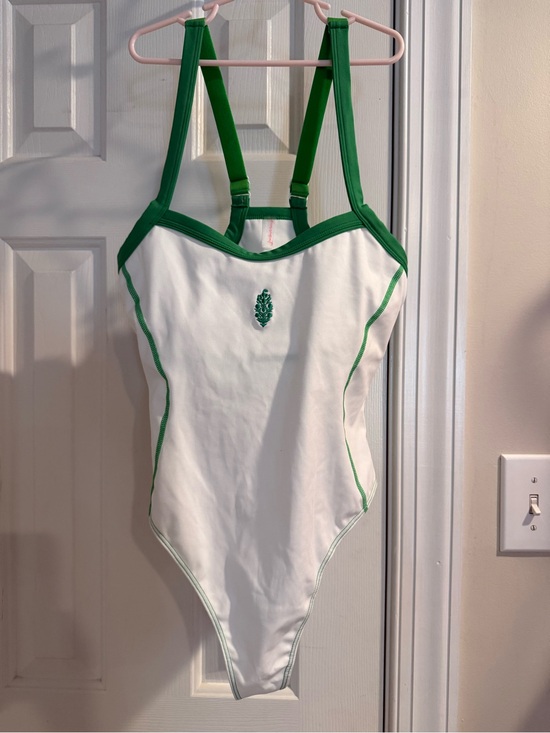 Free People Other - NEW! No tags! White One-Piece Swimsuit with Green Trim - Women's Athletic Style